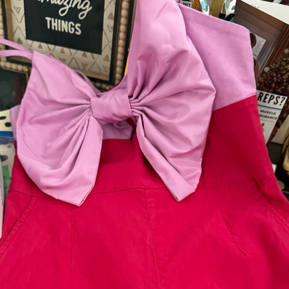 Anthropologie Fuchsia Strapless Jumpsuit with Bow - Picture 3 of 3
